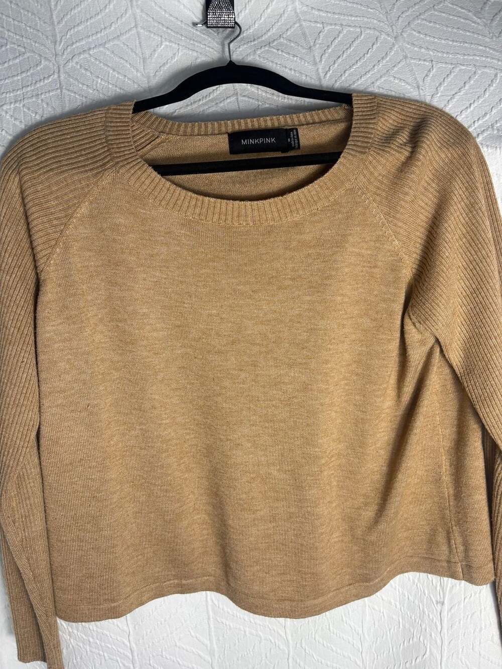 Minkpink Tan Ribbed Knit Pullover Sweater Size M